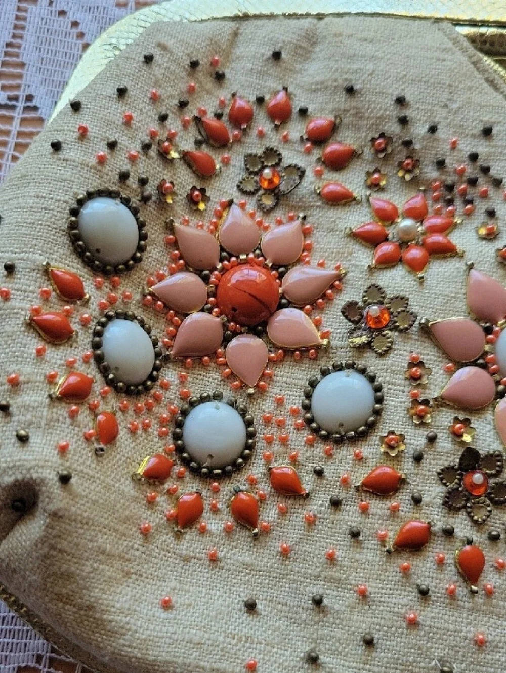 RAFE Canvas Coral and Ivory Floral Beaded Bag